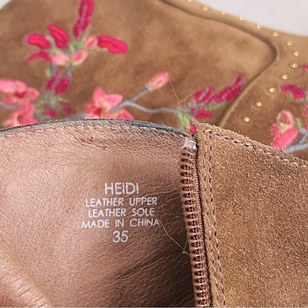 [ASH] Heidi Suede Leather Embroidered Floral + Butterfly Gold Stud Western Boot - Picture 8 of 11
